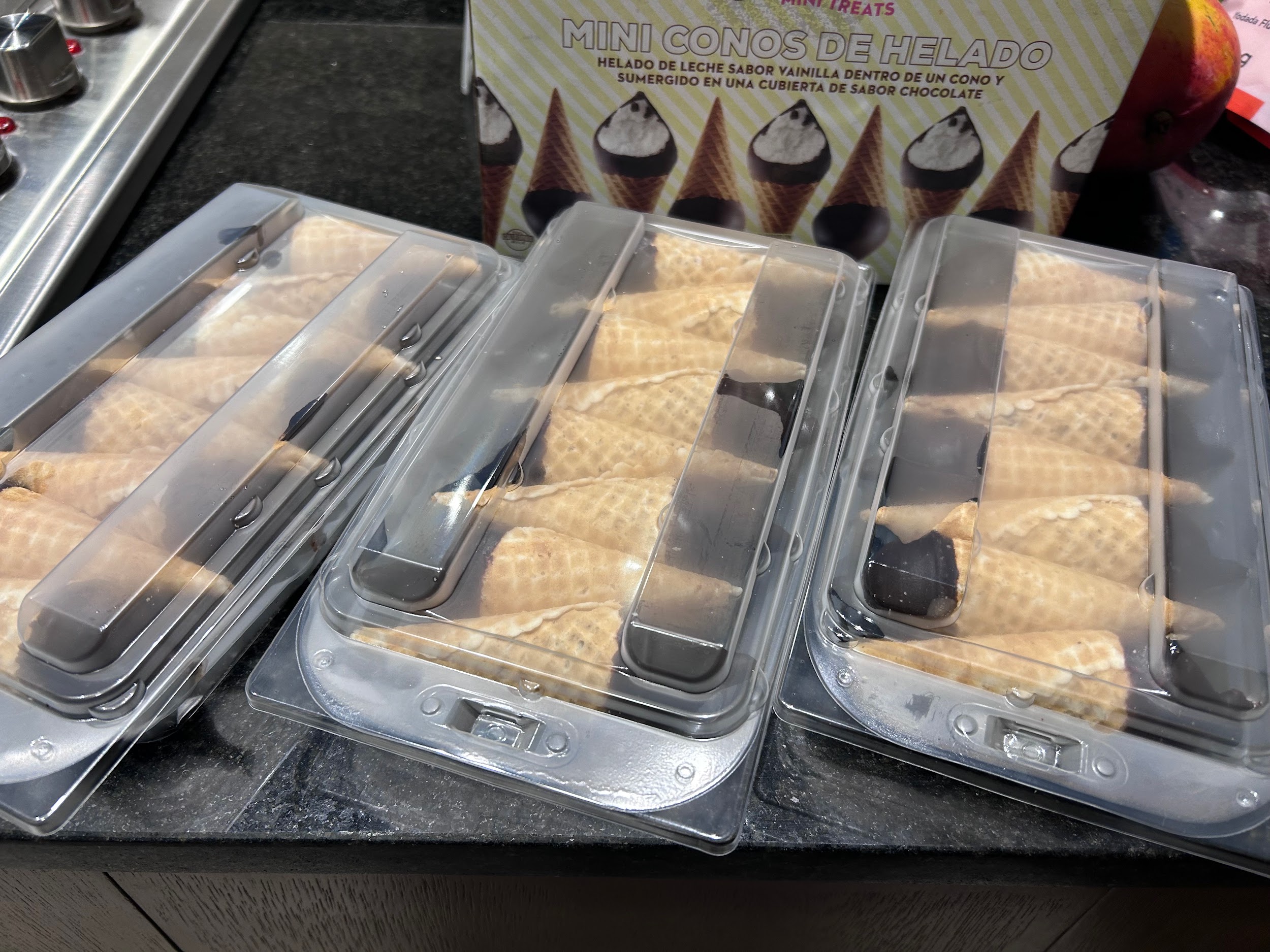 All three trays of mini cones removed from the box