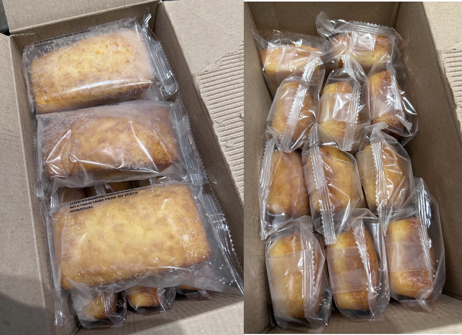 Inside the box showing all 14 individually wrapped corn cakes