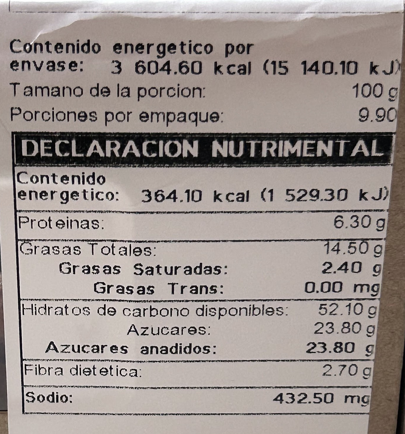 Blueberry muffin label and nutrition facts