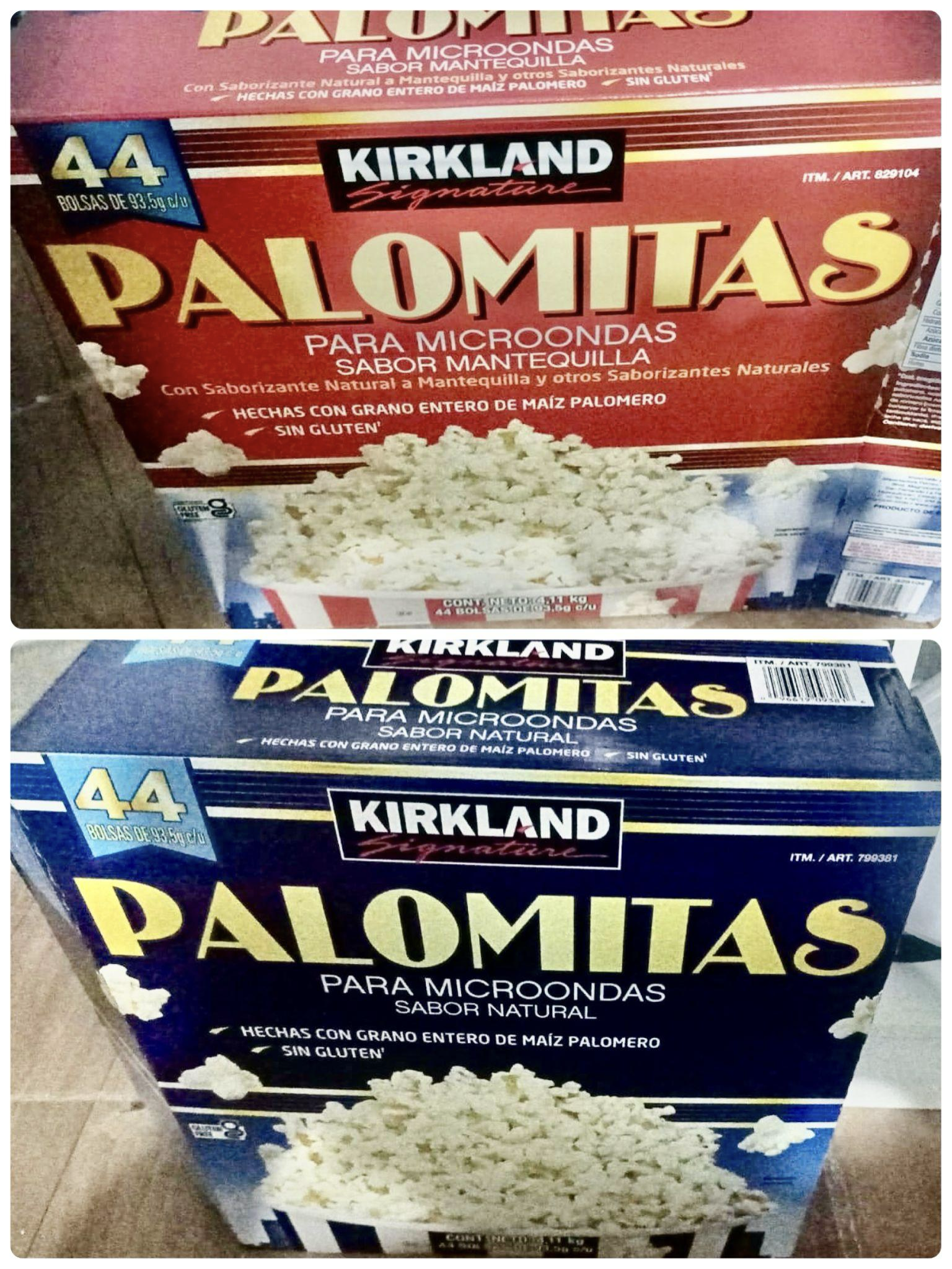 Fresh Microwave Popcorn at Home: Kirkland Palomitas (Red: Butter / Blue: Natural)