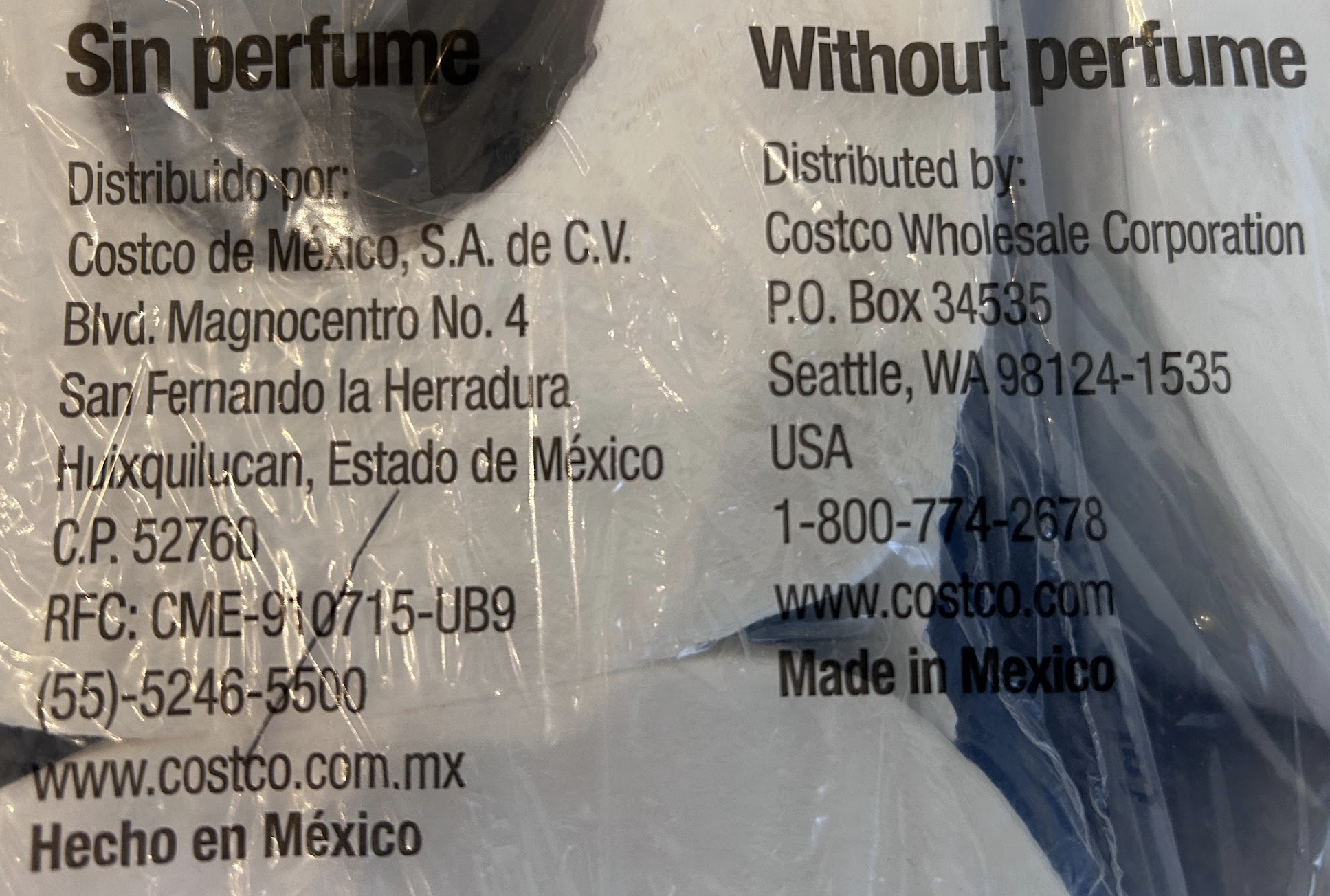Back label showing unscented and made in Mexico