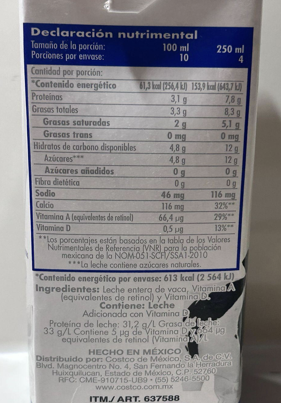 Nutrition facts label